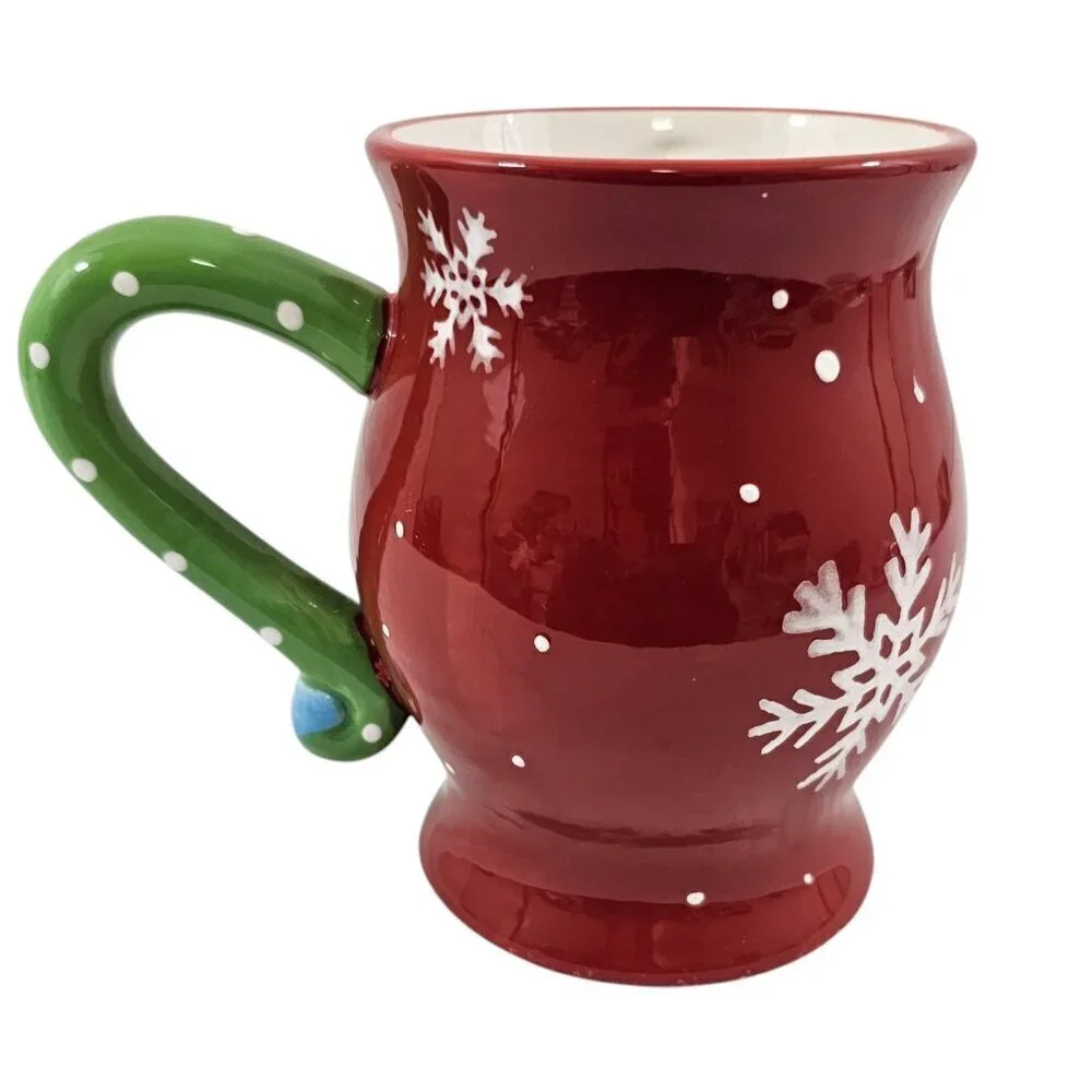 Pier 1 Imports JOLLY HOLIDAY SNOWMAN Large Red 20 Oz Dolomite Christmas Mug Cup